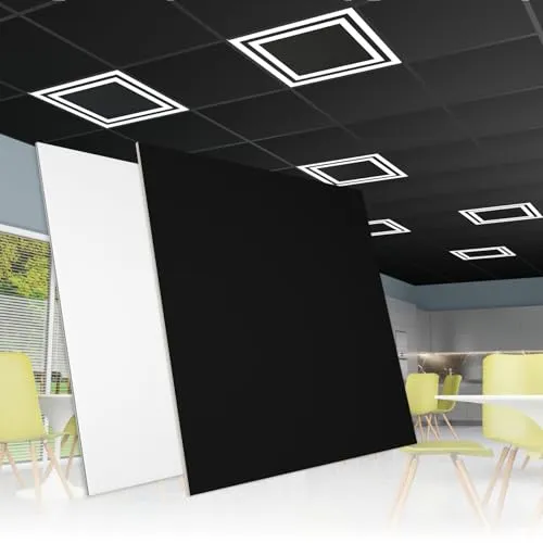Hexim Deckenplatten YDB009 - Schwarz, 62x62cm - Wand & Decke, 120 pflegeleichte PVC-Platten für Feuchträume, ideal für eine moderne und langlebige Deckenverkleidung.