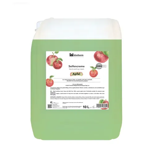 Dreiturm Seifencreme Apfel 7934 - 10 Liter Kanister für Druck-Seifenspender - Hochwertige Seife für Druck-Seifenspender, sorgt für gründliche Reinigung und sanfte Pflege der Hände.