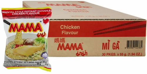 MAMA Huhn Chicken Instant Nudelsuppe 30x55g - Asiatische Nudelgerichte, köstliche Fertigmahlzeit mit Halal-Zertifizierung, perfekt für schnelle Snacks oder Mahlzeiten.