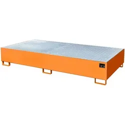 BAUER Auffangwanne AW 1000-2, orange, mit Gitterrost - Werkstatteinrichtung mit 1000 L Auffangvolumen, unterfahrbar und mobil, ideal für die Lagerung von IBC-Containern. Widerstandsfähig gegen Benzin und Öle, geprüft gemäß StawaR.