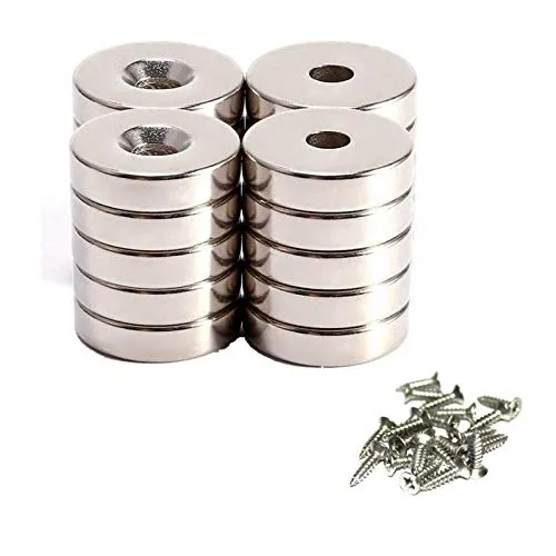JUNAN Rund magnet mit loch,10 mm x 3 mm versenkte Loch 3 mm, neodym Starke magnete mit Schrauben für Tür,Pinnwand,Halten, Montieren, Kühlschrank, Whiteboard,Heimwerken（20 Stück ）