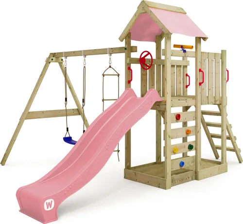 Spielturm Klettergerüst MultiFlyer mit Schaukel & Rutsche - Spielplatz für den Garten mit großem Sandkasten, stabilen Schaukelbalken und 10 Jahren Garantie für unvergessliche Kindheitserinnerungen.