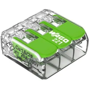 Wago Verbindungsklemme Compact, 221-423/995-012, 3 Leiter, 4mm², mit Hebel, Green Range, 12 Stück