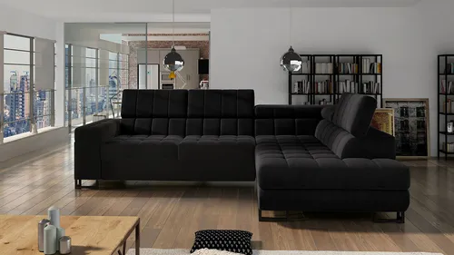 MIRJAN24 Ecksofa Laris - Stilvolles L-Form Sofa mit Schlaffunktion und Bettkasten - Sofa in L-Form mit praktischer Schlaffunktion und Bettkasten, ideal für kleine Räume. Maße: 271x203 cm, stilvolles Design in Magic Velvet Schwarz.