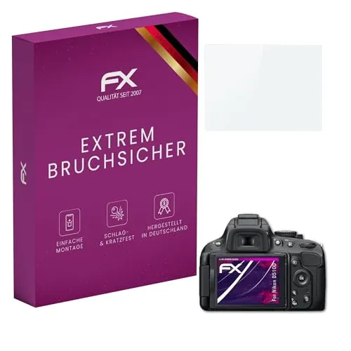 atFoliX Glasfolie kompatibel mit Nikon D5100 Displayfolie, 9H Hybrid-Glass FX Schutzpanzer Folie