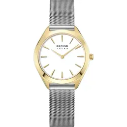 Bering 17331-010 Damen Solar Armbanduhr - Elegante Damen Solar-Armbanduhr von Bering mit goldfarbenem Gehäuse und silbernem Edelstahlmesh-Armband. Saphirglas und 5 ATM Wasserdichtigkeit vereinen Stil und Funktionalität für jeden Anlass.