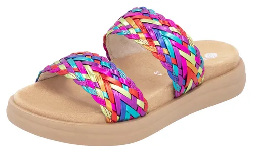 Pantolette REMONTE - Damen, Gr. 38, bunt, Lederimitat mit Flechtoptik - Pantoletten von Remonte aus Lederimitat mit bequemen Softfußbett und 3,5 cm Plateauhöhe, ideal für den Sommer und lässige Outfits.
