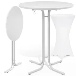 Casaria Klappbarer Stehtisch mit Husse Weiß, 70cm - Eleganter klappbarer Stehtisch mit 70cm Durchmesser und Husse in Weiß. Ideal für Hochzeiten, Gartenpartys und Events. Witterungsbeständig, kratzfest und platzsparend verstaut.