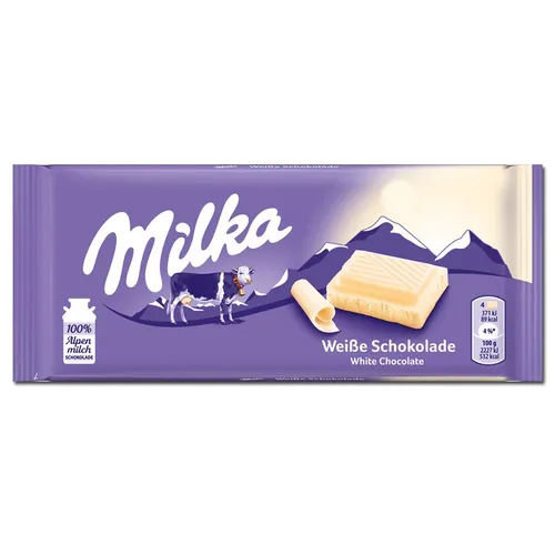 Milka Weiße Schokolade 90g Tafel - Genießen Sie die zarte Milka Weiße Schokolade in praktischer Tafelgröße. Ideal für jede Gelegenheit und ein perfekter Genussmoment für Schokoladenliebhaber.