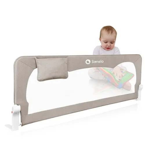 Lionelo Hanna Bettgitter Rausfallschutz 150 cm x 66 cm - Baby Bettgitter mit luftigem Netz für optimale Luftzirkulation und einfache Montage. Zusammenklappbar um 180 Grad und mit Standsafe-Blockade für maximale Sicherheit.