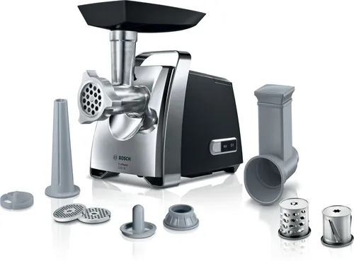 Bosch ProPower MFW67440 Fleischwolf, 700 Watt, schwarz - Fleischwolf mit 700 Watt Leistung für schnelles und zuverlässiges Arbeiten. Verarbeitet große Mengen Fleisch und bietet über 10 Funktionen, inklusive Wurst- und Kebbe-Vorbereitung.