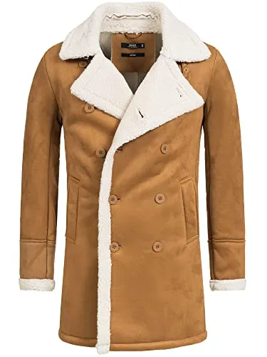 Indicode Herren Barlow Kurzmantel mit Reverskragen und Teddyfell | Mantel Parka Männer Camel, XL