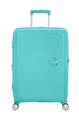 American Tourister Soundbox - Erweiterbarer Spinner M Koffer, 67 cm, 81 L, Blau (Poolside Blue) mit TSA-Zahlenschloss und leichtem Design, ideal für einwöchige Reisen