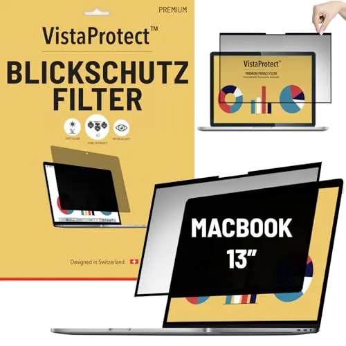 VistaProtect - Premium Blickschutzfilter & Anti-Blaulicht-Filter. Magnetisch Displayschutzfolie für Apple MacBook Air (2021+) & MacBook Pro 13 (2020+)