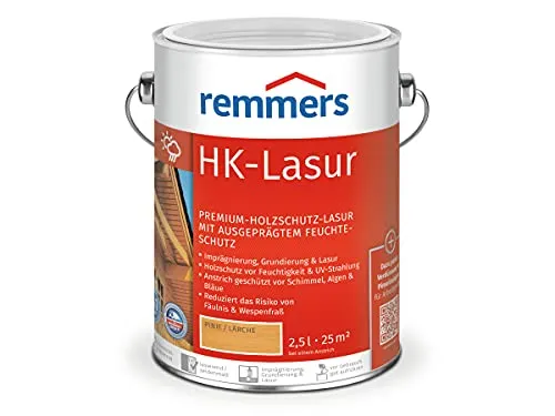 Remmers HK-Lasur 3in1 pinie/lärche, 2,5 Liter - Beizen – Premium Holzlasur für Außenbereiche, vereint Imprägnierung, Grundierung und Lasur in einem Produkt für optimalen Holzschutz vor Feuchtigkeit und UV-Strahlung.