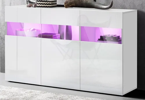 INOSIGN Potenza Sideboard mit 3 Türen, 130 cm breit - Moderner Sideboard in Hochglanz weiß, bietet viel Stauraum mit 3 Glastüren und zeitlosem Design. Ideal für eine stilvolle und individuelle Einrichtung.