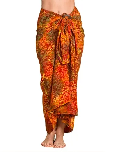 PANASIAM Sarong B010 Orange tones, XL - Pareos & Strandkleider für Damen, hochwertiger Viskose-Sarong mit einzigartigem Wachsbatik-Design, handgefertigt in Indonesien für einen fairen und positiven Einfluss.