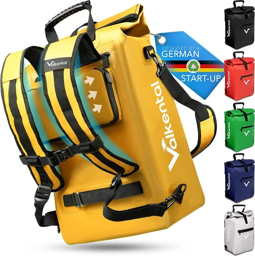 Valkental® 3in1 Fahrradtasche - Das Original für jeden Einsatz - Fahrradtaschen, 100% wasserdicht und reflektierend, ideal als Gepäckträgertasche, Rucksack oder Umhängetasche mit abschließbarem Laptopfach.