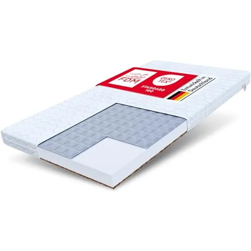 FDM Baby Comfort Schaumstoffmatratze 90 x 190 cm Kokos Buchweizen Matratze 9 cm Höhe Kindermatratze Härtegrad H2/H3 (Mittelweich/Mittelhart) Bezug Zweiseitig Abnehmbar Waschbar