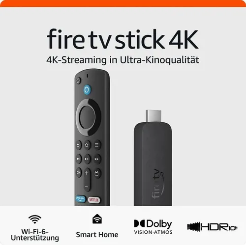 Amazon Fire TV Stick 4K Plus - 2025 - Schwarz - Erleben Sie schnelles 4K-Streaming mit Smart-Home-Steuerung über Alexa. Genießen Sie kinoreifes Entertainment und ruckelfreies Streaming dank neuester Wi-Fi 6 Technologie.