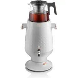Arzum Ehlikeyf Samowar - Elektrischer Türkischer Teekocher in Weiß - Samowar für perfekten türkischen Tee, energieeffizient und mit elegantem Design in Weiß.