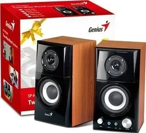 Genius SP-HF500A v2 - Braune und schwarze Lautsprecher - 2-Wege Lautsprecher mit 14W RMS Leistung, ideal für Tisch oder Regal. Genießen Sie klaren Sound in kompakter Bauweise.