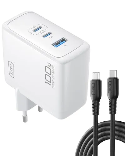 INIU 100W USB C Ladegerät - Kompaktes GaN 3-Ports Schnellladegerät - Ladegeräte & Netzteile für tragbare Computer: 100W Power für superschnelles Laden, ideal für MacBook und Smartphones – bleibt kühl dank Ice-chip-Technologie und ist 30% kleiner als Vorgänger.