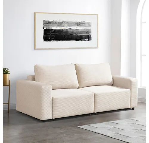Home Deluxe Modulares Schlafsofa VINA S, Beige - 210 x 92 x 85 cm - Sofa mit Schlaffunktion und praktischem Stauraum, modernes Cord-Design für stilvolle Entspannung und variable Stellbarkeit.