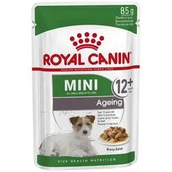 ROYAL CANIN Mini Ageing 12+ Nassfutter in Sauce für kleine Hunde - Spezialisiertes Nassfutter für Hunde über 12 Jahre, unterstützt die Ernährung kleiner Rassen mit hochwertiger Rezeptur.