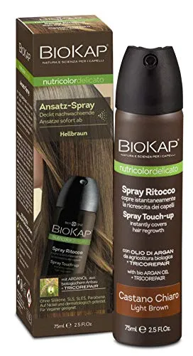 BIOKAP Touch Up Ansatz Spray 75ml | HELLBRAUN | Grauen Ansatz kaschieren in 1 Sekunde | hält bis zur nächsten Haarwäsche | Bio Arganöl - TricoREPAIR Komplex