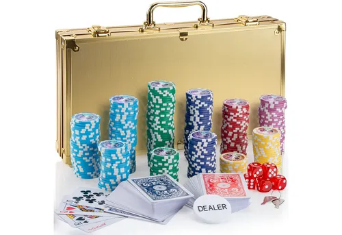 Profi Pokerkoffer Pokerset mit 300 Poker-Chips & Karten - Poker & klassische Kartensets, umfassendes Komplettset mit 300 hochwertigen Chips, Karten und Würfeln in einem abschließbaren Koffer für unvergessliche Pokerabende.
