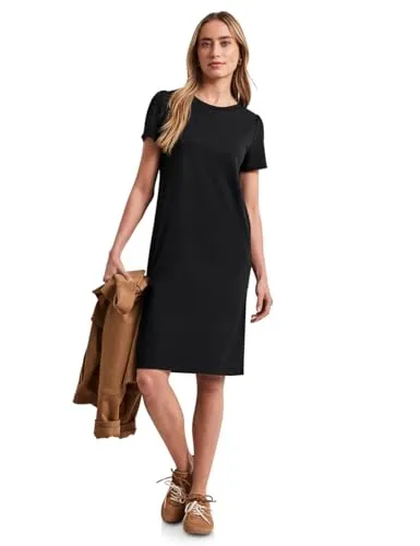 Street One Damen Knielanges Kleid mit Raffung - Stylisches T-Shirt-Kleid mit Rundhalsausschnitt und Raffung. Aus hochwertigem Viskosemix mit Stretchanteil für optimalen Tragekomfort. Ideal für lässige Anlässe.