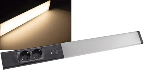 ChiliTec LED-Unterbauleuchte Arusha, warmweiß, 60 cm - Praktische LED-Unterbauleuchte mit 230V Netzstrom, 2 Steckdosen und USB-Anschlüssen für hohe Flexibilität. Robustes Gehäuse und einfache Montage machen sie ideal für jeden Einsatz.