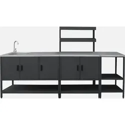 sweeek - Edelstahl Outdoor-Küche 3 Elemente - Schwarz - Entdecken Sie die elegante Edelstahl Outdoor-Küche mit Spüle und großzügiger Arbeitsplatte. Viel Stauraum und zeitloses Design für Ihre kulinarischen Abenteuer im Freien.