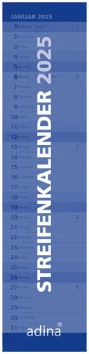 ADINA Wandkalender 2025 Streifenkalender XL blau 49,5x11,3cm Monatskalender