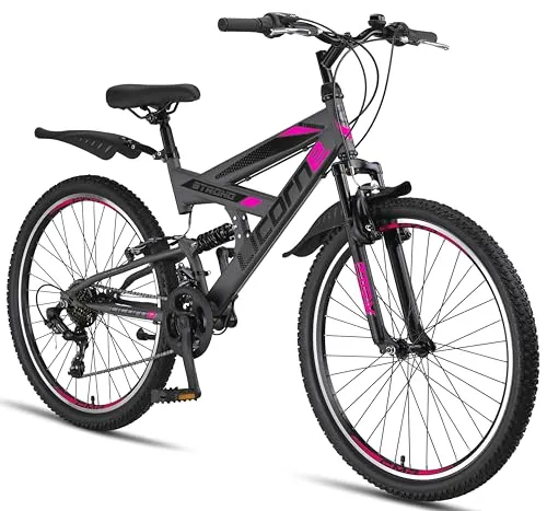 Licorne Bike Strong V Premium Mountainbike 26 Zoll - Vielseitiges Fahrrad für alle - Mountainbike für Jungen, Mädchen, Damen und Herren mit 21 Gang-Schaltung und Vollfederung für optimalen Fahrkomfort und Abenteuer in der Natur.