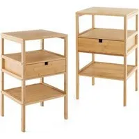 COSTWAY 2er Set Nachttische Bambus - Nachttische aus 100% natürlichem Bambus, mit 3-stufigem Design und geräumiger Schublade, ideal für stilvolle und funktionale Aufbewahrung in jedem Raum.