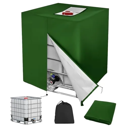 Druuzyl IBC Tank Abdeckung 1000L mit Reißverschluss - UV-Schutzplane 120x100x116cm - Passend für IBC Container & Regentonnen - Wasserdichte Schutzfolie mit Belüftung - Inkl. Befestigungsbändern,grün