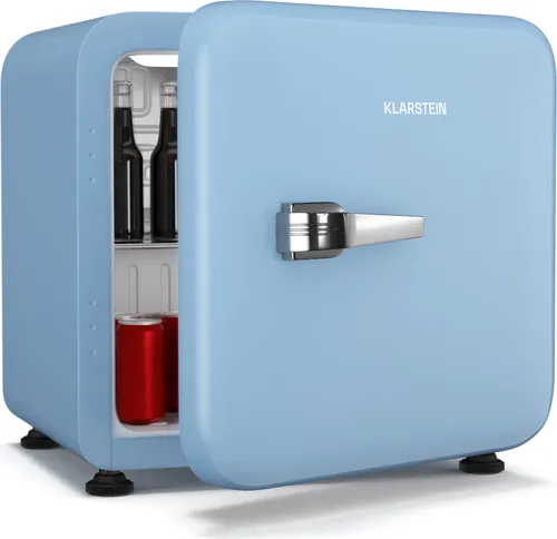 Klarstein Audrey Evo 43L Mini Kühlschrank - Retro-Design und leise 40 dB - Mini-Kühlschrank im eleganten Retro-Design, ideal für Schlafzimmer und Büros. Flexibel durch verstellbare Füße und umkehrbare Tür, mit 43 Litern Fassungsvermögen für optimale Raumnutzung.