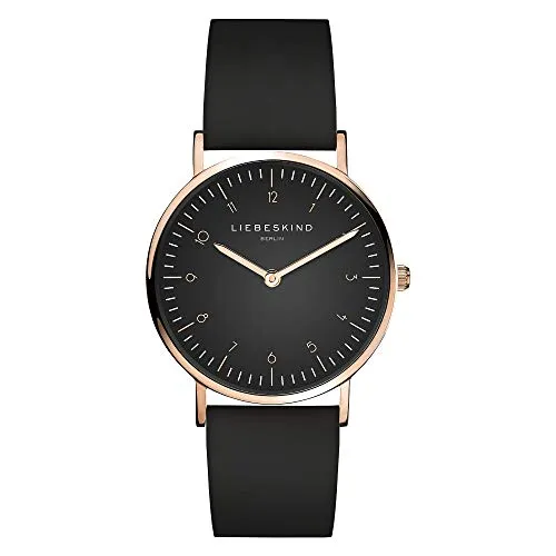 Liebeskind Damen Uhr Schwarz-Rose 34 mm - Elegante Damenuhr mit extra-flachem roségoldfarbenem Edelstahl-Gehäuse, kratzunempfindlichem Mineralglas und hochwertigem Lederarmband. Ideal für jeden Anlass und verpackt in einer stilvollen Geschenkbox.