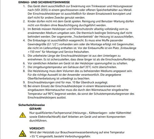 Heizpatrone Heizstab Heizelement isoliert 7,5kW f. Pufferspeicher Thermostat