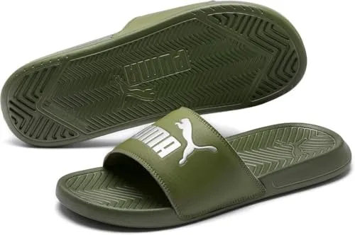 Puma Popcat Dusch- & Badeschuhe Unisex, Grün (Olivine-Puma Silver 40), 43 EU - Stylische und bequeme Badesandalen für Damen und Herren. Ideal für Schwimmbad und Strand – einfach hineinschlüpfen und wohlfühlen. Perfekt für entspannte Freizeitmomente.