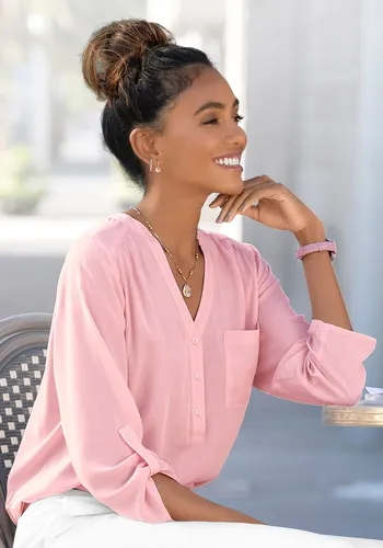 LASCANA Schlupfbluse mit 3/4-Ärmeln - Schlupfbluse in Rosa, aus 100% nachhaltiger Viskose, mit Knopfleiste und aufgesetzter Brusttasche, ideal für einen eleganten Look.