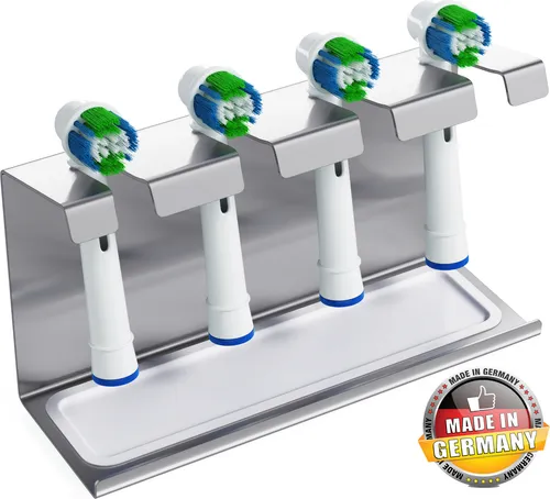 WIETRE® 4er Edelstahl Aufsteckbürsten-Halter für Oral-B und Philips - Zahnpflegeartikel mit 4 separaten Halterungen für hygienisches Trocknen ohne Wasserreste. Passend für alle gängigen Aufsteckbürsten, aus hochwertigem Edelstahl für ein modernes Bad.