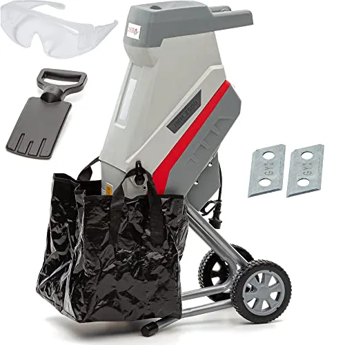 IKRA Elektro Gartenhäcksler IMH 2500 mit Zubehör - Häcksler & Mulcher mit 2.500 Watt Hochleistungsmotor für kraftvolles Häckseln bis 45mm Aststärke, inkl. Fangsack und Schutzbrille für optimale Sicherheit und Handhabung.