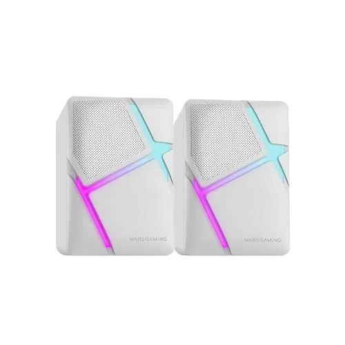 Mars Gaming MS-H, RGB Flow Gaming-Lautsprecher, Inverted Drivers und 10W 3D-Surround Sound, Kompakte Lautsprecher mit Lautstärkeregler, Universal 3.5mm Klinkenanschluss, Weiß