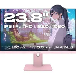 JapanNext 23,8" Gaming Monitor - Pastell Rosa, 120Hz, 0.5ms - Stylischer 23,8 Zoll Monitor in Pastell Rosa mit Full HD (1920x1080), 120Hz und 0.5ms Reaktionszeit. Ideal für Gaming und modernes Arbeiten, mit höhenverstellbarem Standfuß und integrierten Lautsprechern.