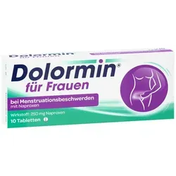 Dolormin F. für Frauen bei Menstruationsbeschwerden mit Naproxen 10 ST - Arzneimittel zur Linderung von Menstruationsschmerzen. Enthält Naproxen, wirkt schmerzstillend und entzündungshemmend – ideal für Frauen ab 12 Jahren.