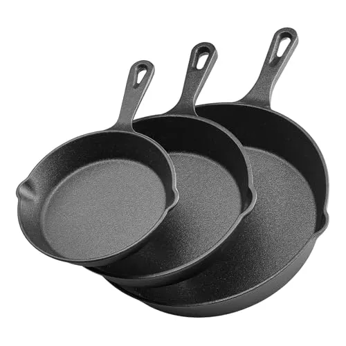 VEVOR Gusseisenpfanne Bratpfannen-Set (160/220/265 mm) - Hochwertiges Gusseisen-Pfannen-Set für gleichmäßige Wärmeverteilung, hitzebeständiger Griff, ideal für alle Herdarten und den Backofen.