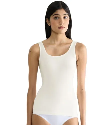 Sloggi GO Sense Tank Top Elfenbein Modal Small Damen - Shirts – Seidenweiches Tank Top aus atmungsaktivem Modal mit 4-Wege-Stretch für perfekte Passform und Bewegungsfreiheit – ideal als Basic für Alltag und Reisen.